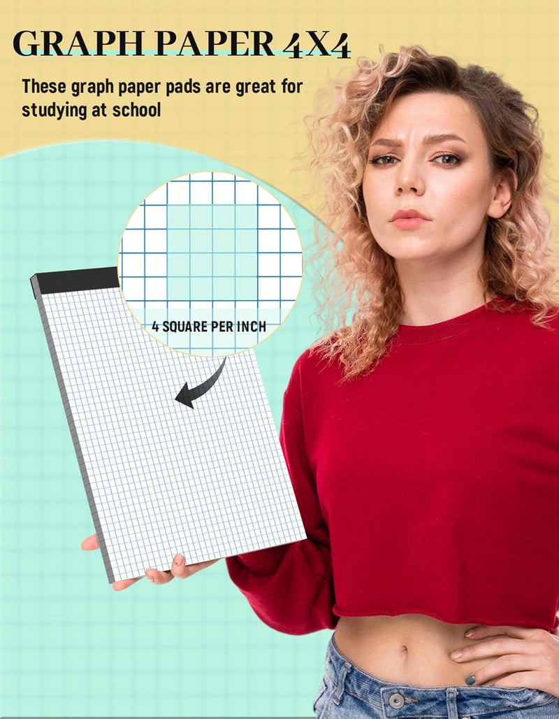 Aidunmis Graph Paper 8.5 x 11, 6 Pack, 4x4 Graph Ruled, Grid Paper 8-1/2 x 11, Blueprint Quadrille Pad 8.5'' x 11'', Easy Tear Off Graph Paper Pad White Grid Notebook, White Draft Paper 30 Sheets/Pad - Image 3
